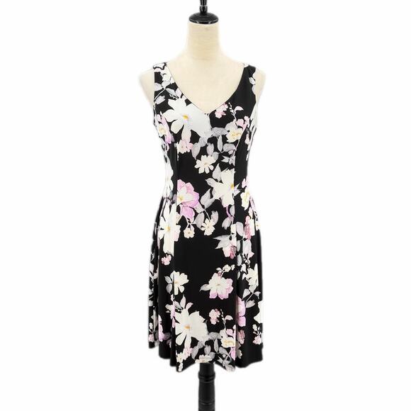 Lauren Ralph Lauren Dresses & Skirts - Lauren Ralph Lauren Black Floral Sleeveless Fit & Flare Pleated Jersey Dress